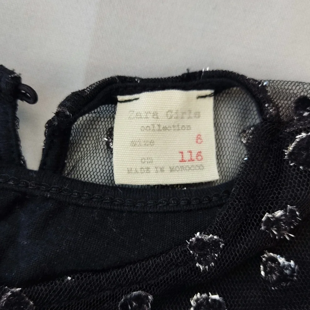 Zara Dress Girls‎ 6 Black Heart Print Tulle Overlay Sparkle Party Sleeveless